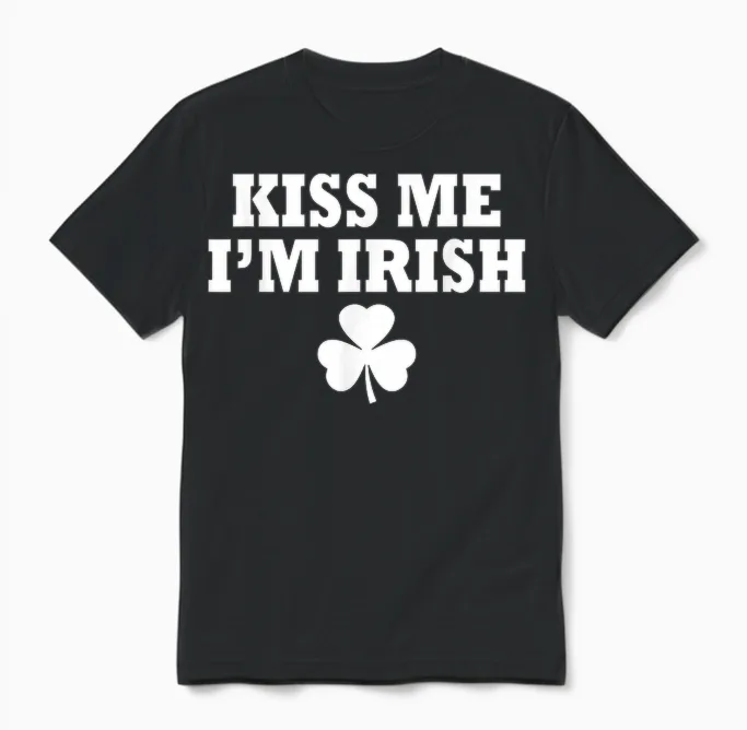 Kiss Me I'm Irish T-Shirt, Green, S Unisex T-Shirt in Black
