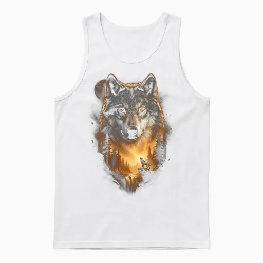 Motif De Loup Hurlant à La Lune Fantasy Art Forest Graphic Manche Longue Unisex Tank Top in White