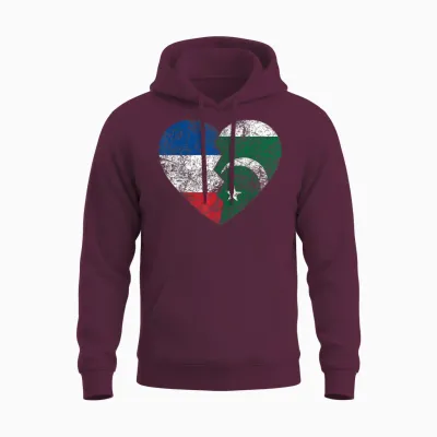 French Pakistani Heart Flag | France Pakistan Roots Vintage T-Shirt, Black, S Unisex Hoodie - Maroon
