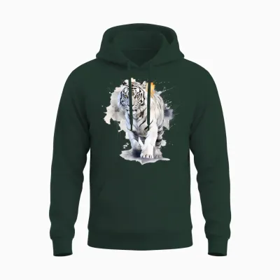 White Tiger Lover Artwork | Animal Motif Tiger T-Shirt, White Unisex Hoodie - Forest