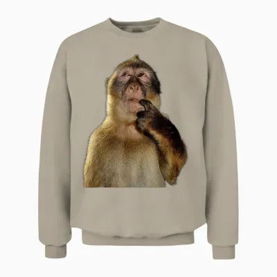 Thinking Monkey Funny Meme Cute Unisex Sweatshirt - Sand