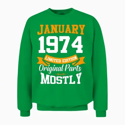 January 1974 Limited Edition Birthday Present Unisex Sweatshirt - Irish Green