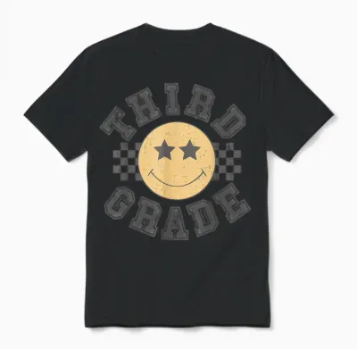 Retro Third Grade Teacher Student 1st Day Back to School Unisex T-Shirt - Black