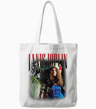 Janis Joplin Baron Homage 60s Rock T-Shirt, Black Tote Bags - White