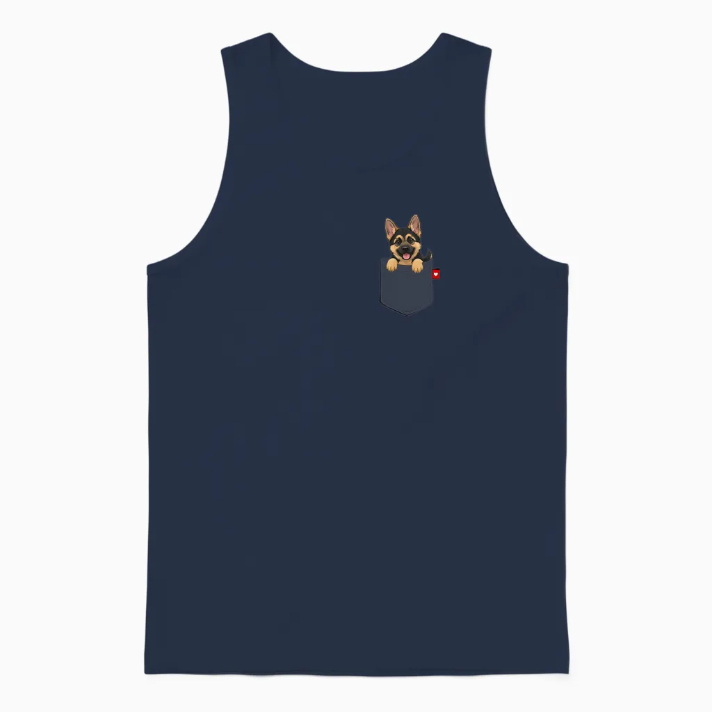Dog German Shepherd Dog in Pocket Looking Cute Puppy Unisex Tank Top in Navy