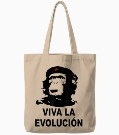 Che Guevara Schimpanse Viva La Evolucion Evolution T-Shirt Für Damen Und Herren, Klassische Passform, Kurzarm, V-Ausschnitt, Blau Mit Affen-Design, Größe S Tote Bags - Natural