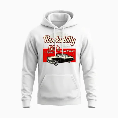 Rockabilly Style Hop Fifties Doo Wop Music Gifts T-Shirt, Black, S Unisex Hoodie - White