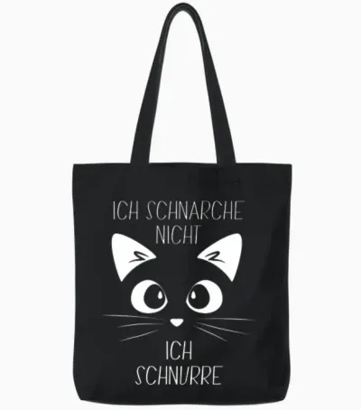 Sleep Shirt with German Text "ich Schnarche Nicht, Ich Schnurre" Cat Long-Sleeved Tote Bags - Black