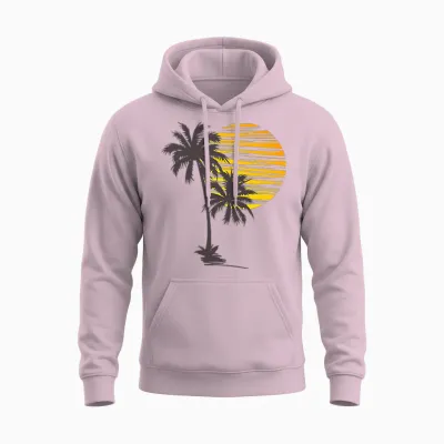 Cool Summer Vacation Men Women Sunset Beach Palm Tree Unisex Hoodie - Light Pink