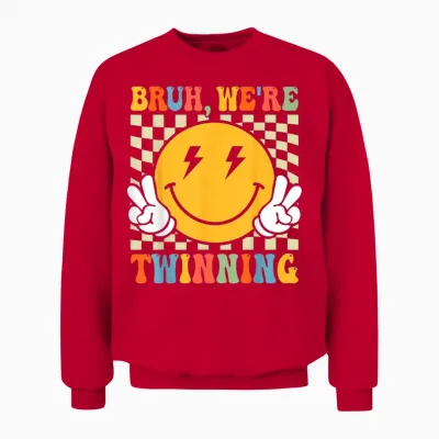 Bruh We're Twinning Retro Twin Day Spirit Week Boys Unisex Sweatshirt - Red