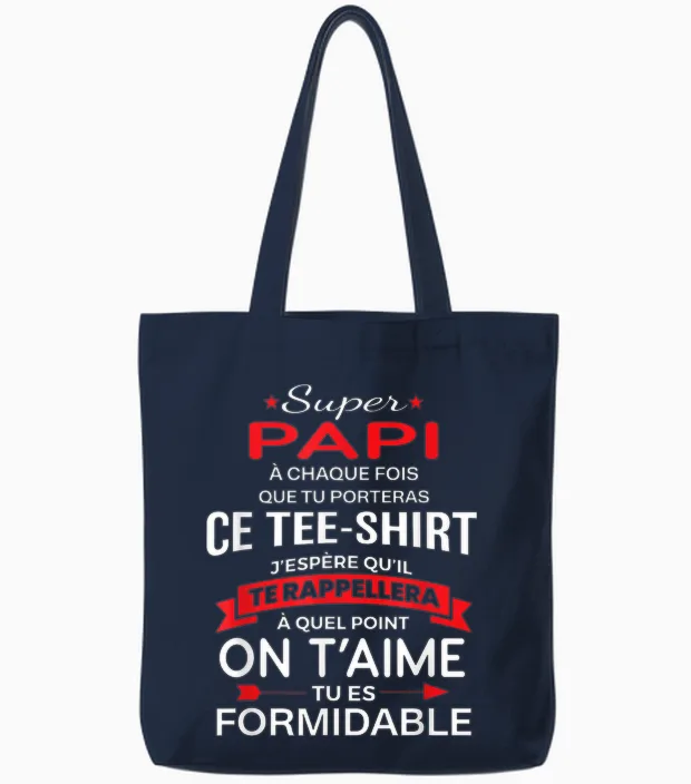 Super Papi on T'aime Gift Man Party Love Grandfather Tote Bags in Navy