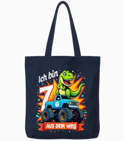 Kinder Ich Bin 7 Dinosaurier Monstertruck Kindergeburtstag Tote Bags - Navy