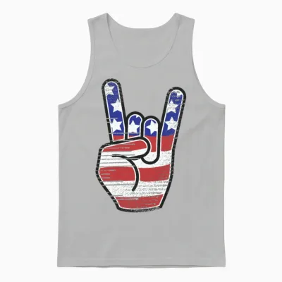 Rock N Roll Usa Flag Horns Sign Retro Concert Band Unisex Tank Top - Ash