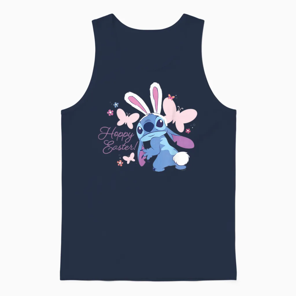 Disney Lilo & Stitch Hoppy Easter Bunny and Butterflies T-Shirt, Black Unisex Tank Top in Navy