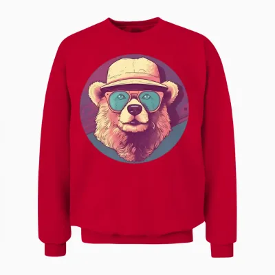 Retro Bear Lovers Design Unisex Sweatshirt - Red
