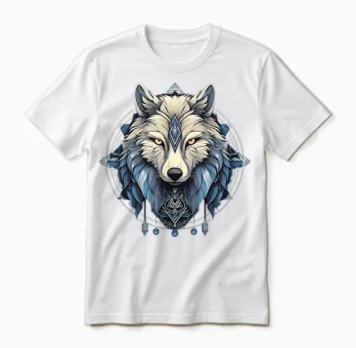 Mystical Spiritual Wolf with Celtic Symbol Daagath Unisex T-Shirt - White