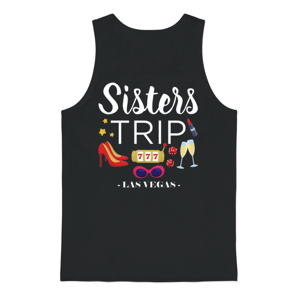 Girls Vacation Las Vegas Sisters Trip Print Unisex Tank Top - Black