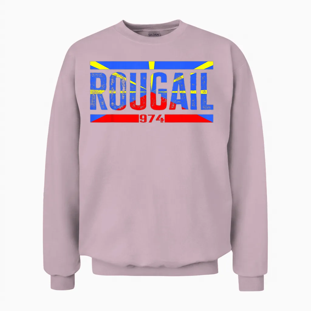 Island of the Réunion 974 Representing Creole Rouge Flag T-Shirt, Black Unisex Sweatshirt in Light Pink