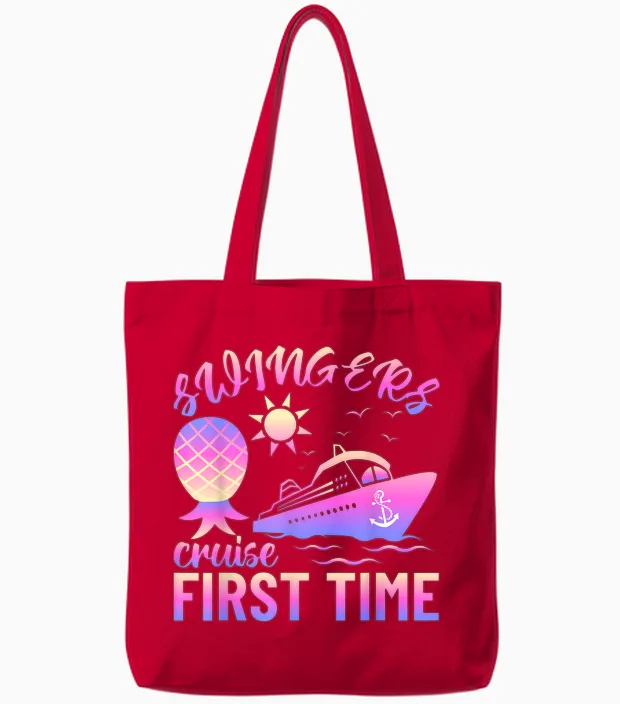 Swingers Adult Cruise First Time Funny Swinger Lifestyle Tote Bags in Red