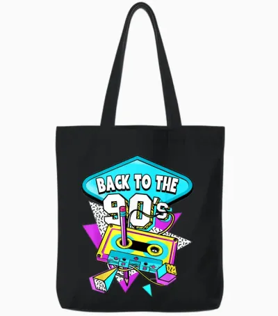 90er Jahre Geschenke 90er Jahre T-Shirt Männer Schwarz Cartoon Retro Party Klassische Passform Crew Neck Kurzarm S Eu Klein Regulär Tote Bags - Black