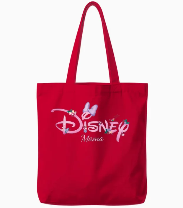 Disney Mama Minnie Mouse Logo Family Trip Mother's Day Gift T-Shirt, Black Tote Bags in Red
