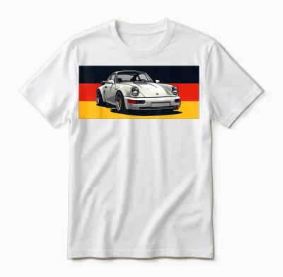 911 Retro Vintage 964 Turbo Car Classic German Flag Track T-Shirt - Black, Small, Unisex-Adults, Short Sleeve, T-Shirt, Car-Themed Unisex T-Shirt - White
