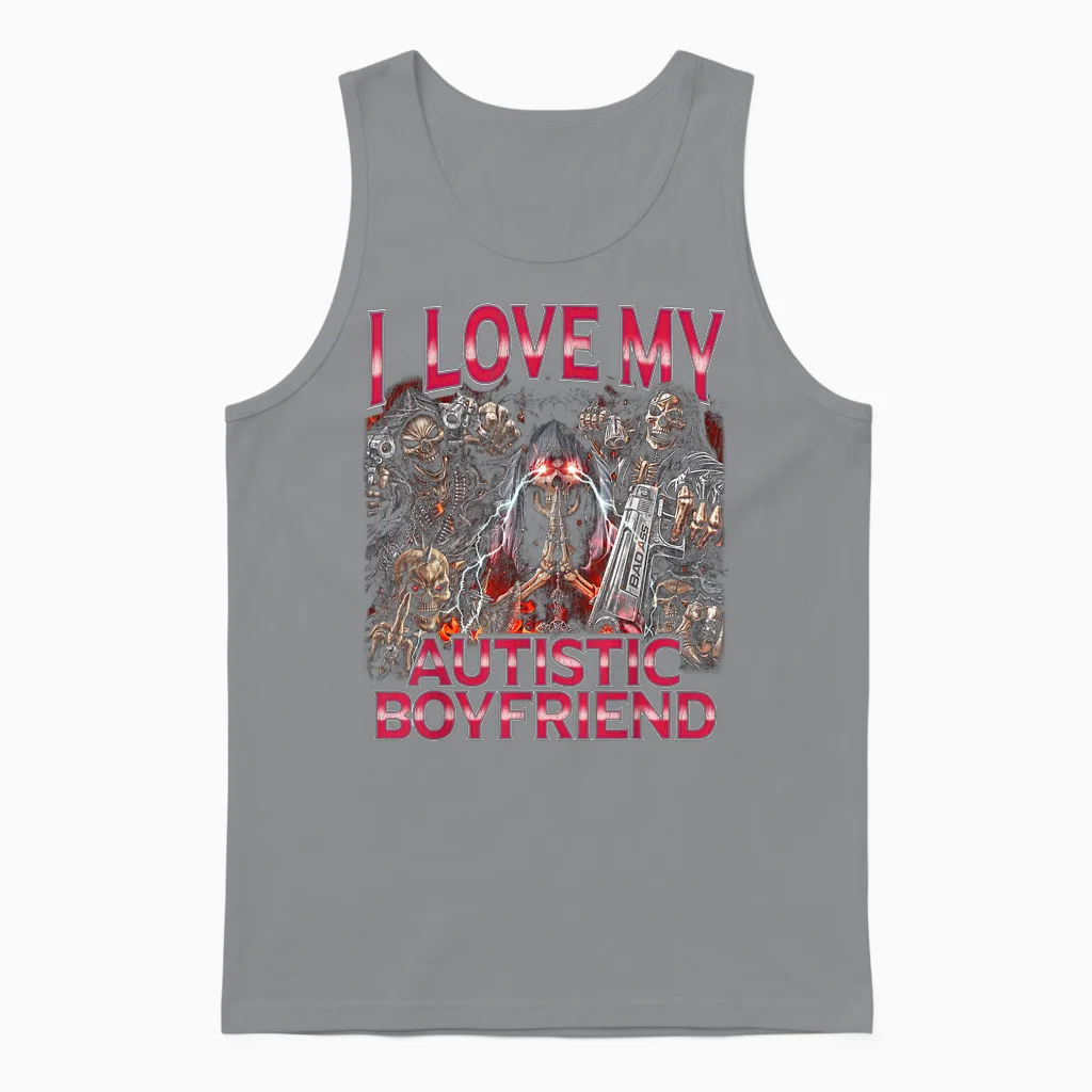 Autistic Boyfriend - Edgy Skeleton Bootleg Skeleton Meme Unisex Tank Top in Sport Grey