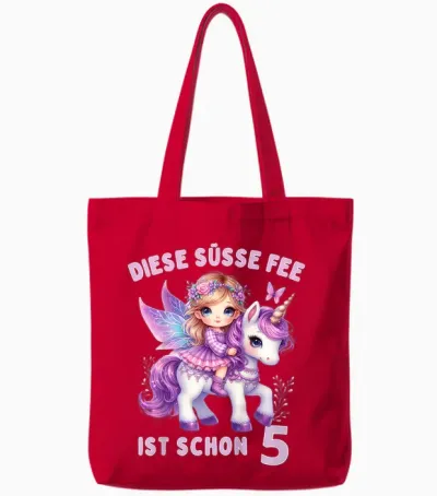 Geburtstag 5 Jahre Mädchen, Fee, Einhorn, 5. Geburtstag Feen Tote Bags - Red