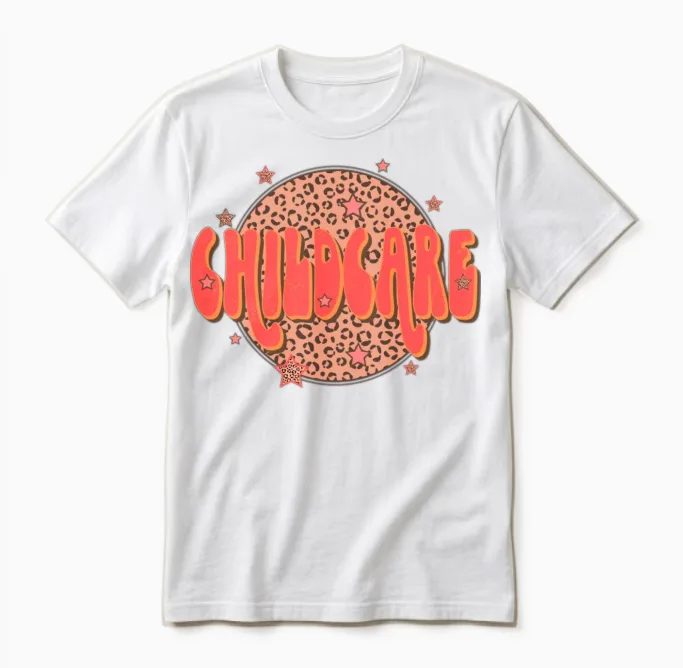 Retro Groovy Leopard Childcare Unisex T-Shirt - White