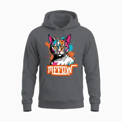 'meeow' Graffiti Cat Gd Unisex Hoodie - Charcoal