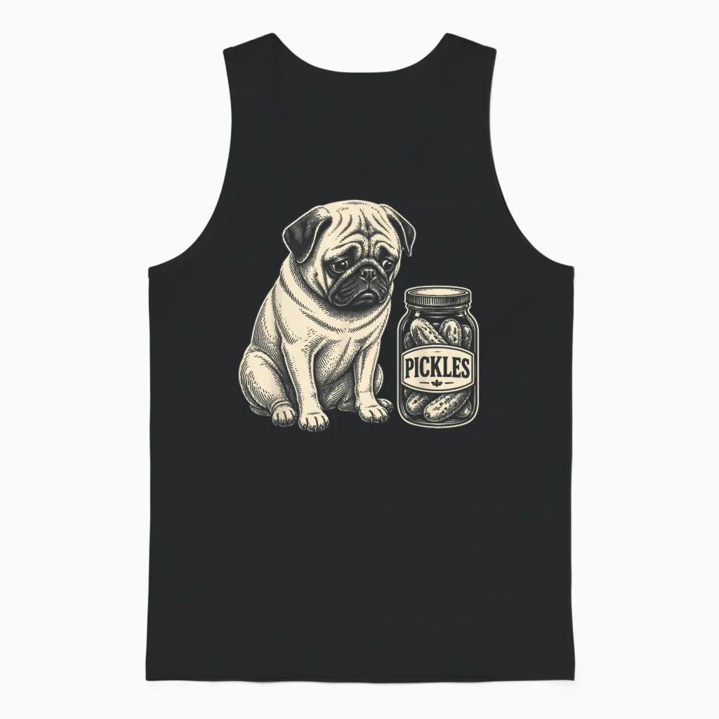 Trauriger Lustiger Mops, Gurkenglas Für Hundeliebhaber, Eingelegtes Essen Unisex Tank Top in Black
