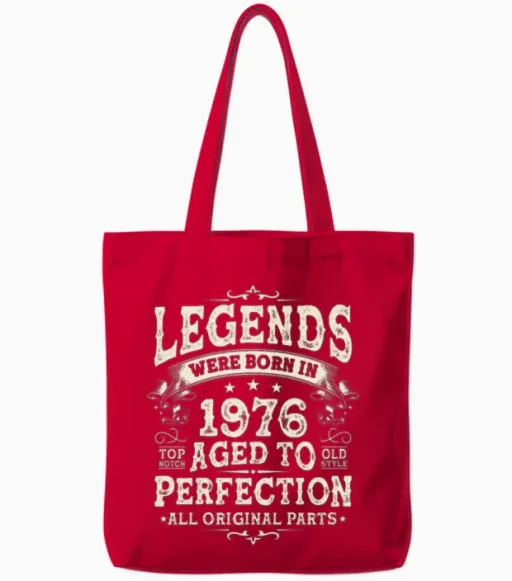 Vintage 1976 Legends Birthday Gift Tote Bags in Red