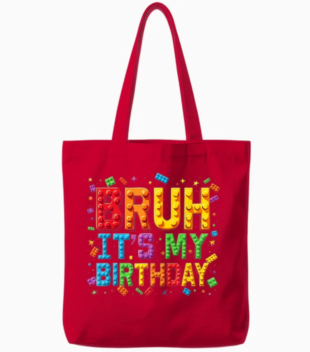 Master Builder Building Blocks Kids Bruh It's My Birthday Tote Bags in Red