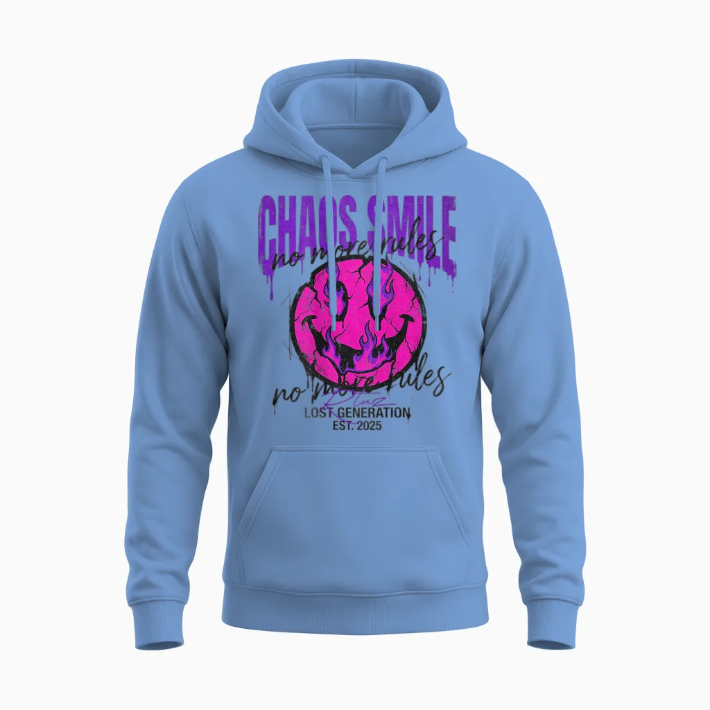 Backprint Streetwear Mode Fashion Damen Herren Retro Smile Unisex Hoodie in Carolina Blue