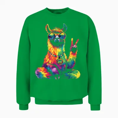 Hippie Peace Lama 70s Theme Party Costume T-Shirt, Black, S Unisex Sweatshirt - Irish Green
