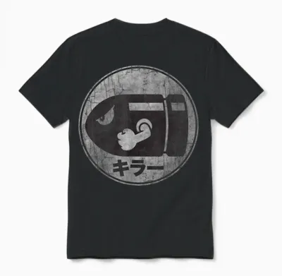 Super Mario Bullet Bill Distressed Kanji Logo Unisex T-Shirt - Black