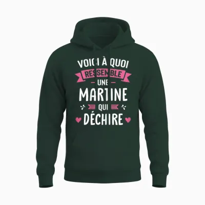 Woman Humour Personalised Gift Martine Qui Déchire T-Shirt, Black, Female X-Small Unisex Hoodie - Forest