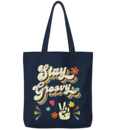 Stay Groovy - Retro Vintage Tote Bags - Navy