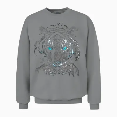 Tiger Portrait Animal Lover Graphic with Blue Eyes Tiger Unisex Sweatshirt - Sport Grey
