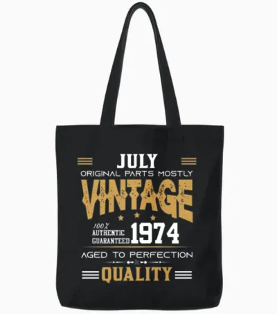 Vintage Aged to Perfection Juli 1974 Tote Bags - Black