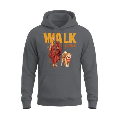 Walk for Peace: Monk and Dog Aloka Unisex Hoodie - Charcoal