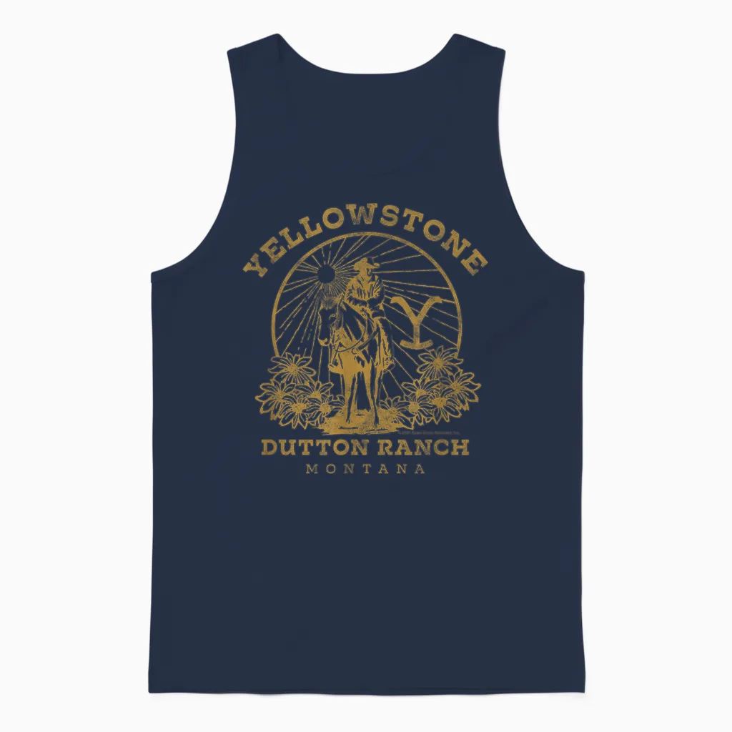 Yellowstone Dutton Ranch Solo Horseback Rider Logo V2 Unisex Tank Top in Navy