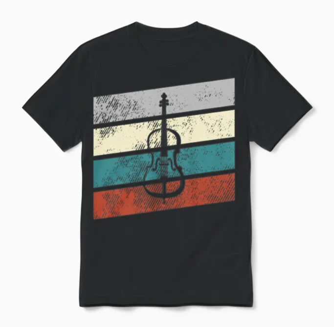 Violin Retro Unisex T-Shirt in Black