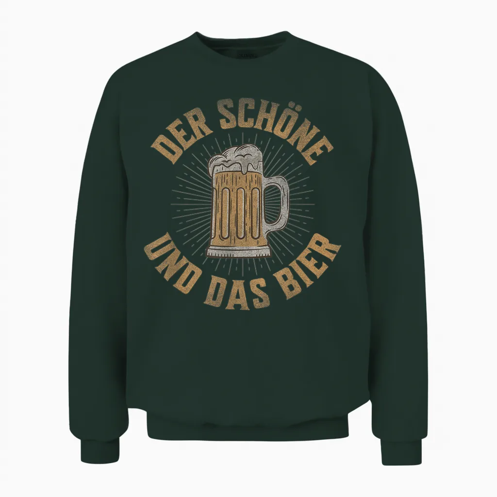 T-Shirt with German Text "der Schöne Und Das Bier - Bierliebhaben" (german, Black Unisex Sweatshirt in Forest