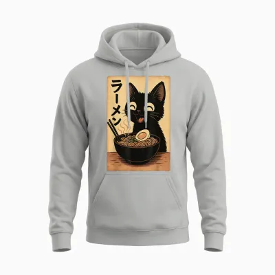 Cat Ramen - Japan Anime T-Shirt, Black, S Unisex Hoodie - Ash