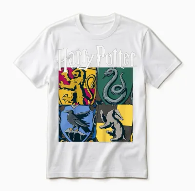 Kids Harry Potter House Crest Panels Unisex T-Shirt - White