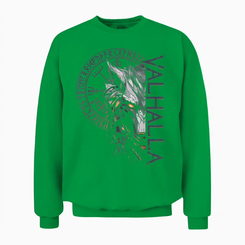 Valhalla Wolf Wolves Odins Runes Nordic Compass Viking Unisex Sweatshirt in Irish Green