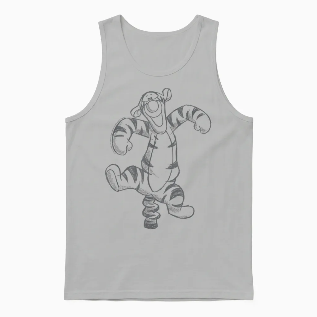 Disney Winnie the Pooh Tigger Sketch Unisex Tank Top in Ash