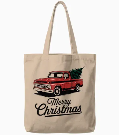 Red Pickup Truck Christmas Tree Vintage Christmas Men Women Tote Bags - Natural