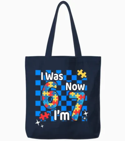 I Was 6 Now I Am 7 Autism Awareness Tote Bags - Navy